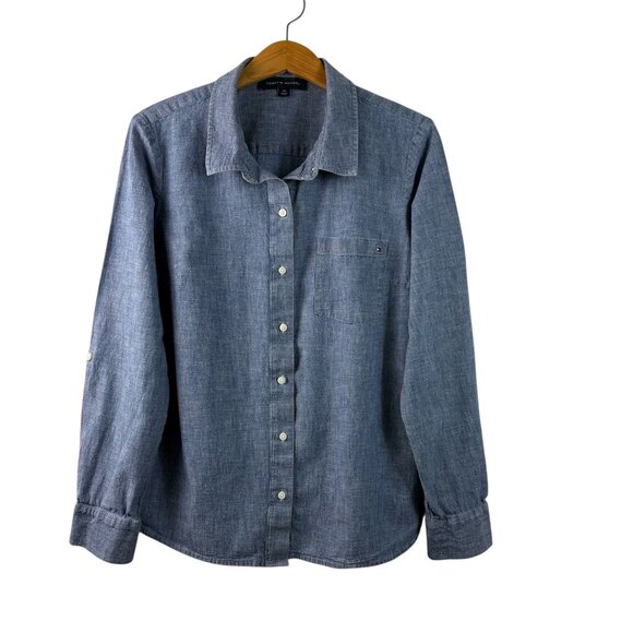 Tommy Hilfiger Tops - Tommy Hilfiger Women’s Denim Chambray Button-Down Shirt – Sz L – Classic Casual